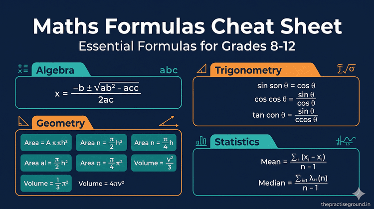 Essential Formulas Maths Formulas Cheat Sheet: Essential Formulas for Grades 8-12 | The ...